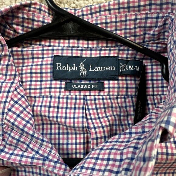Ralph Lauren Short Sleeve Blue Plaid Men's Medium Button Up Shirt - Picture 3 of 7